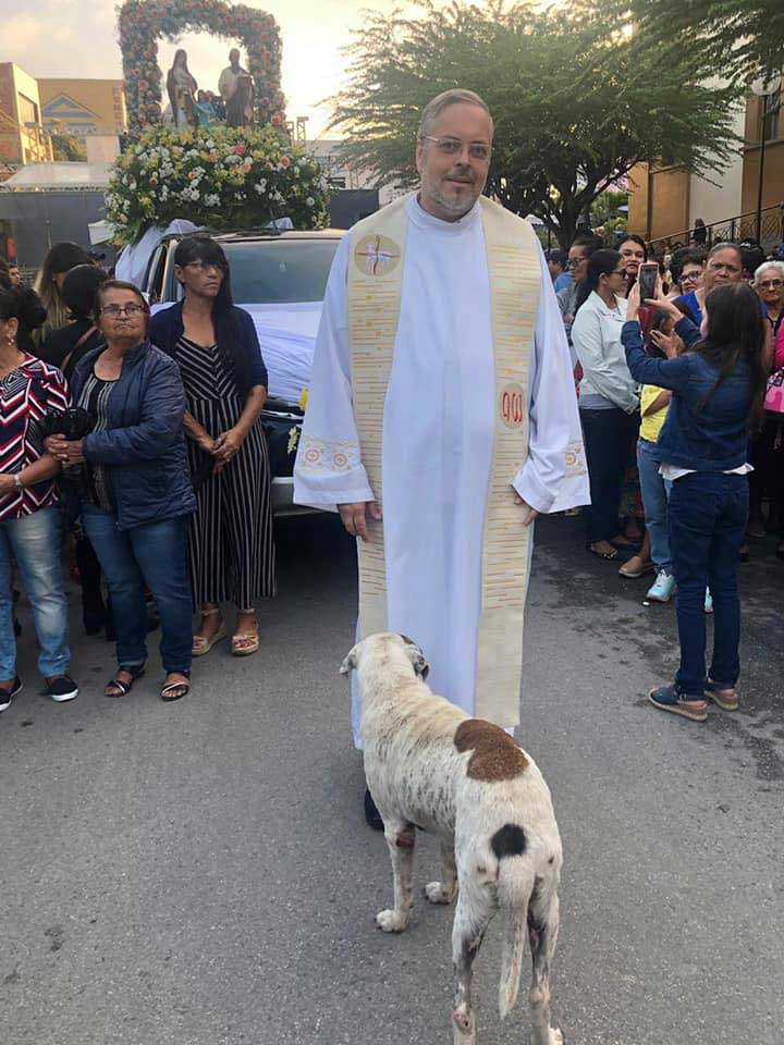 chien accompagne la procession