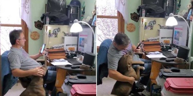 Des bruits étranges provenaient du bureau de son mari. Elle ne pouvait pas croire ce qu'elle l'avait surpris en train de faire avec le chien 1 bruits étranges bureau mari chien